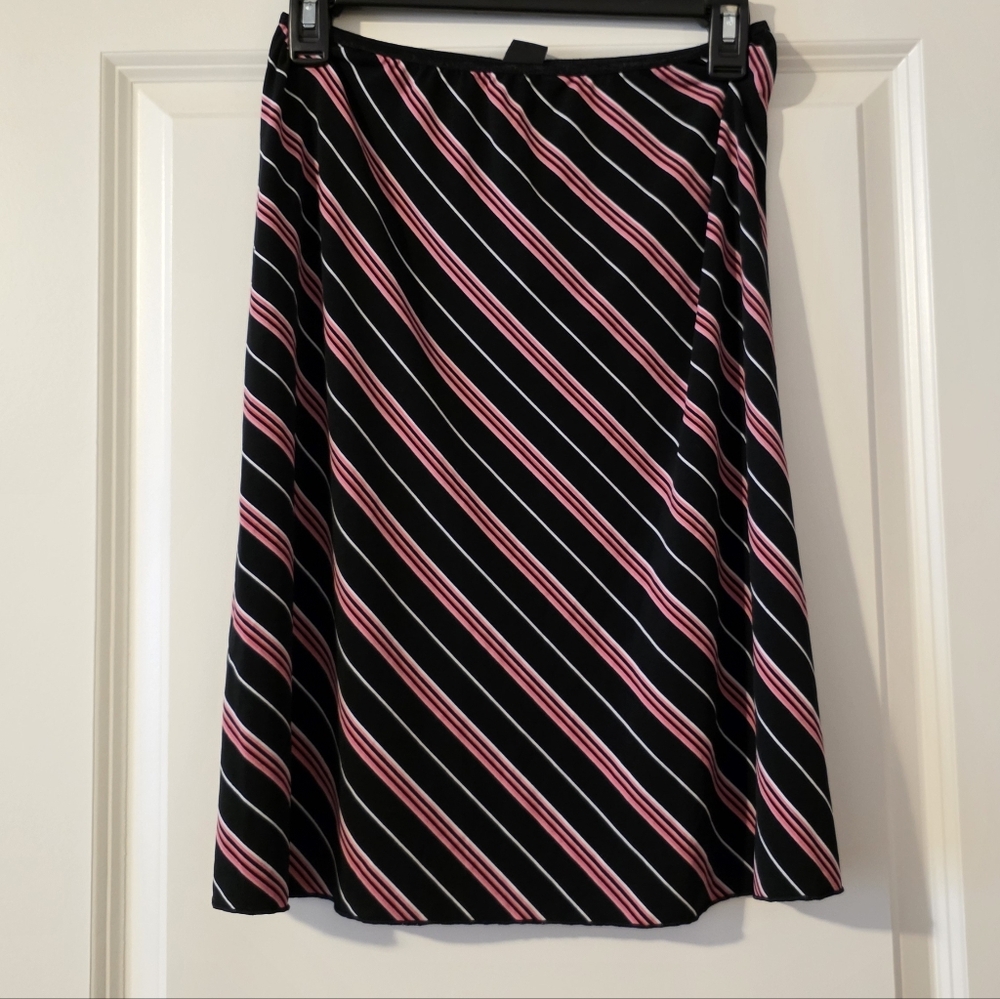 Y2k Vintage Wrapper Knee Length/Midi Skirt Striped Pink Black Wmns L Preppy Goth